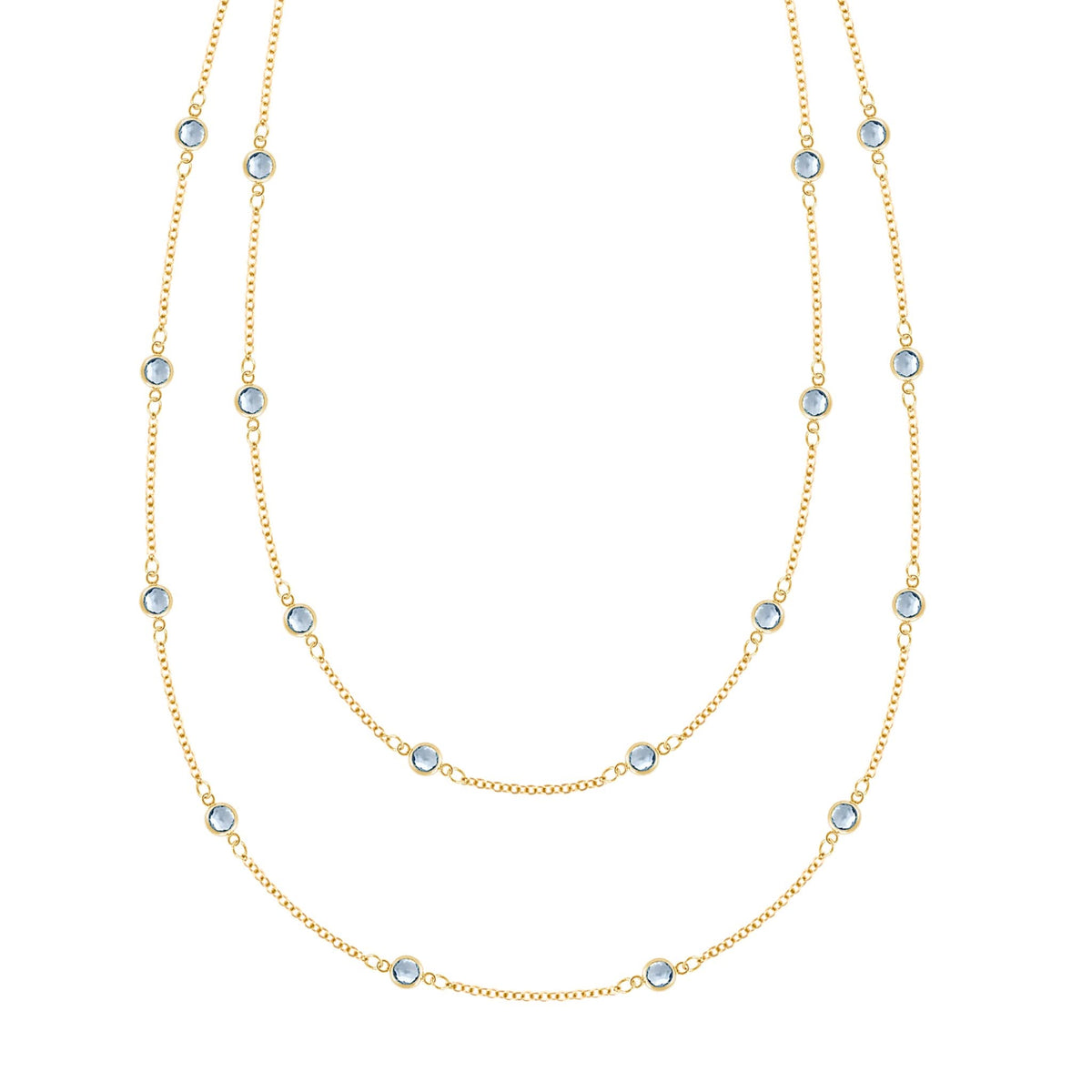 Bayberry Aquamarine Long Necklace in 14k Gold (March)
