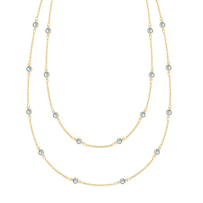 Bayberry Aquamarine Long Necklace in 14k Gold (March)