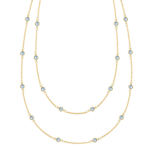 Bayberry Aquamarine Long Necklace in 14k Gold (March)