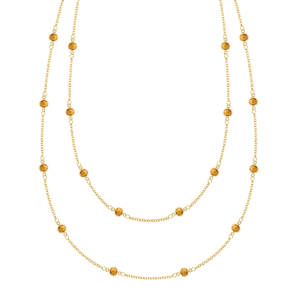 Bayberry Citrine Long Necklace in 14k Gold (November)