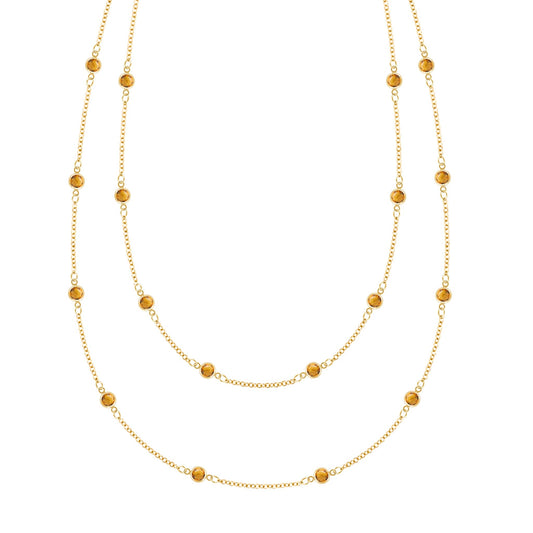 Bayberry Citrine Long Necklace in 14k Gold (November)