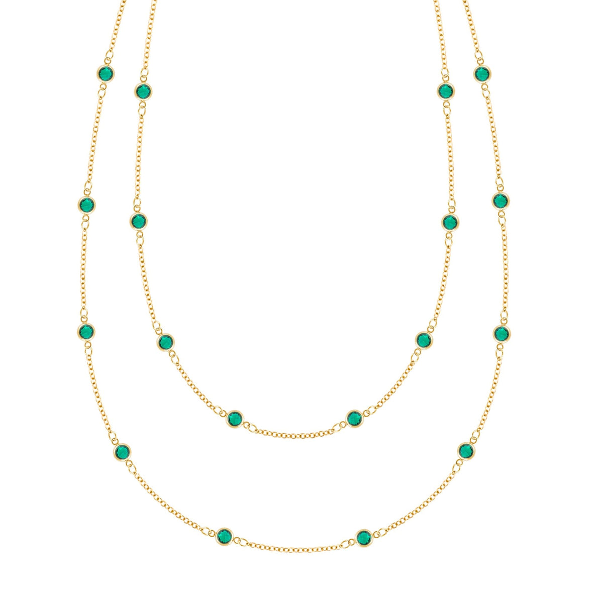 Bayberry Emerald Long Necklace in 14k Gold (May)