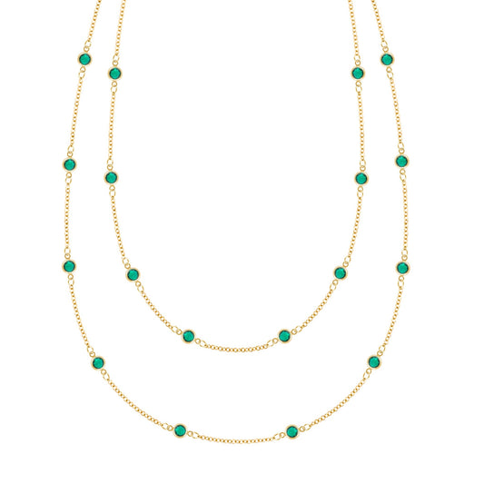 Bayberry Emerald Long Necklace in 14k Gold (May)