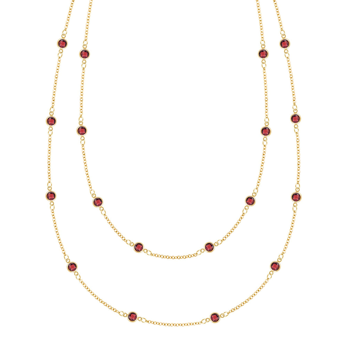 Bayberry Garnet Long Necklace in 14k Gold (January)