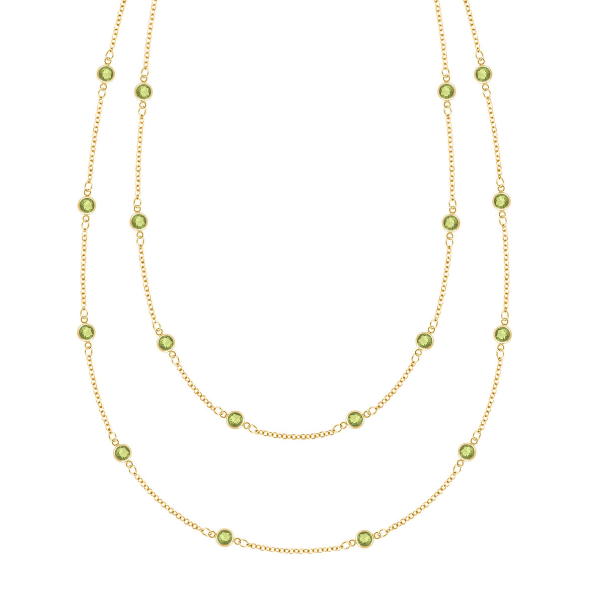 Bayberry Peridot Long Necklace in 14k Gold (August)