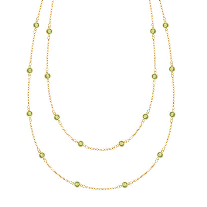 Bayberry Peridot Long Necklace in 14k Gold (August)