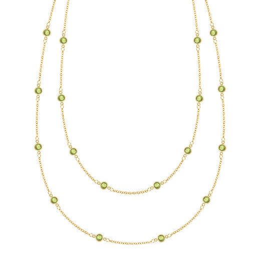 Bayberry Peridot Long Necklace in 14k Gold (August)