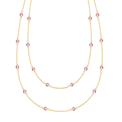 Bayberry Pink Sapphire Long Necklace in 14k Gold (October)