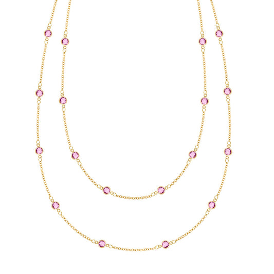 Bayberry Pink Sapphire Long Necklace in 14k Gold (October)