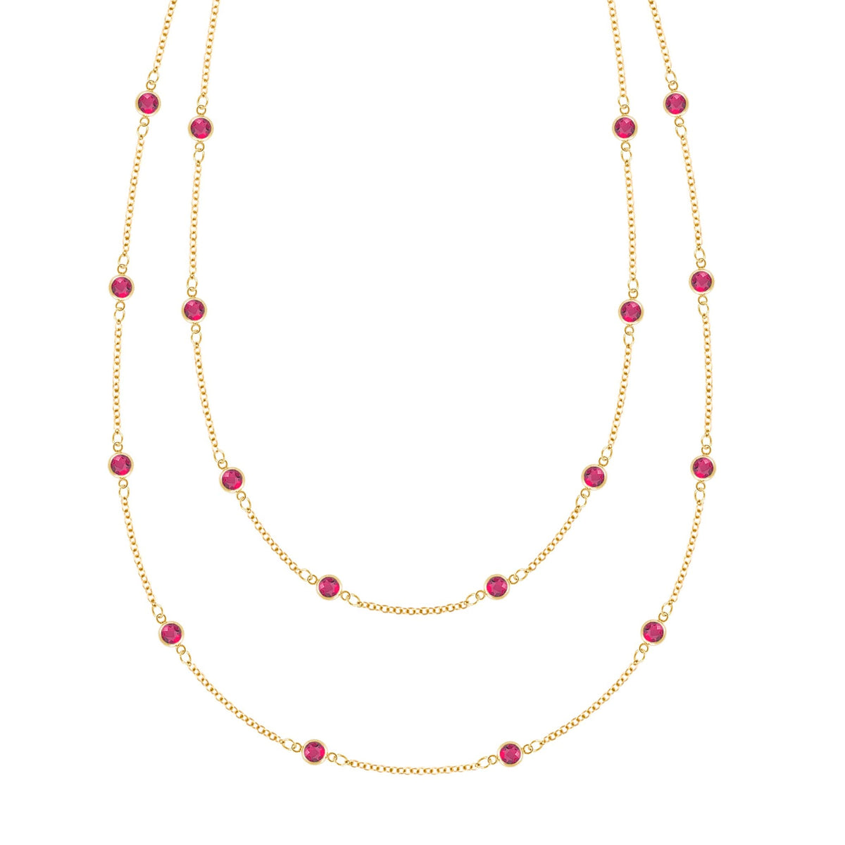 Bayberry Ruby Long Necklace in 14k Gold (July)