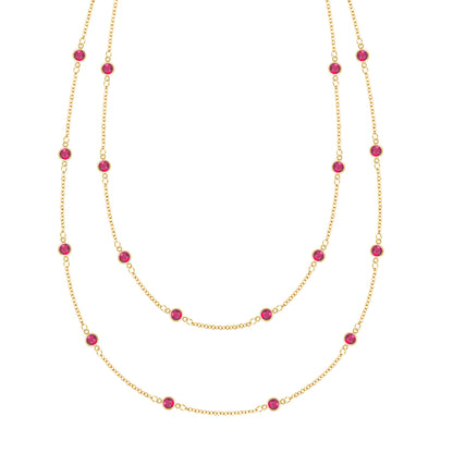 Bayberry Ruby Long Necklace in 14k Gold (July)