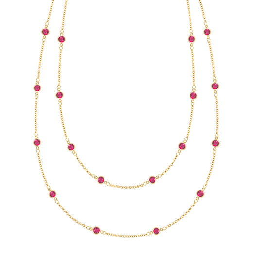 Bayberry Ruby Long Necklace in 14k Gold (July)