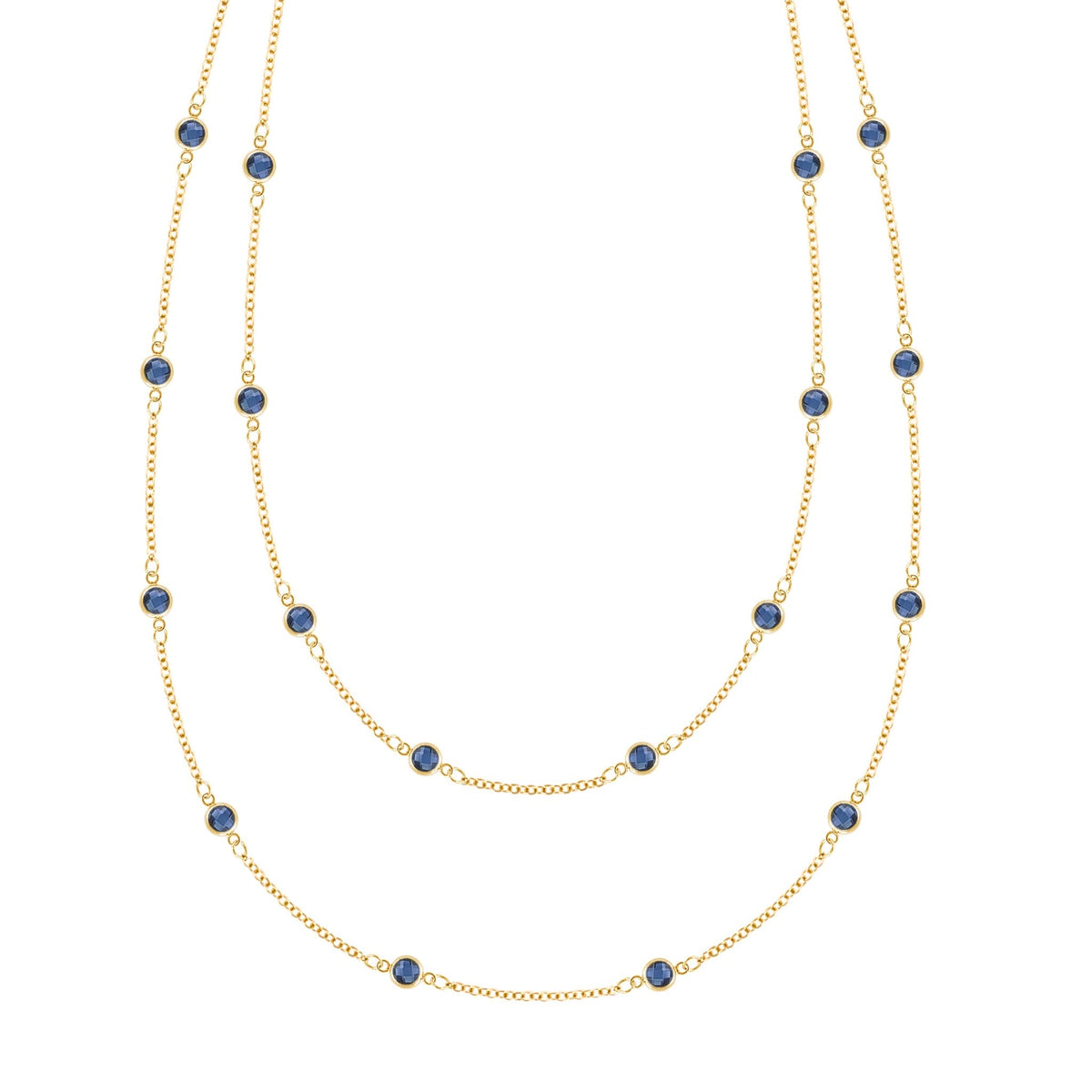 Bayberry Sapphire Long Necklace in 14k Gold (September)