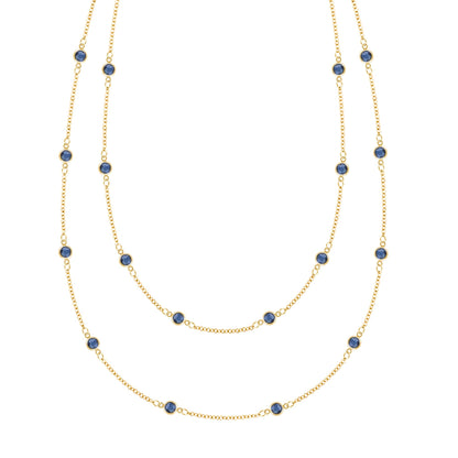 Bayberry Sapphire Long Necklace in 14k Gold (September)