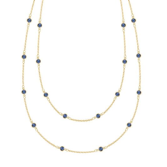 Bayberry Sapphire Long Necklace in 14k Gold (September)