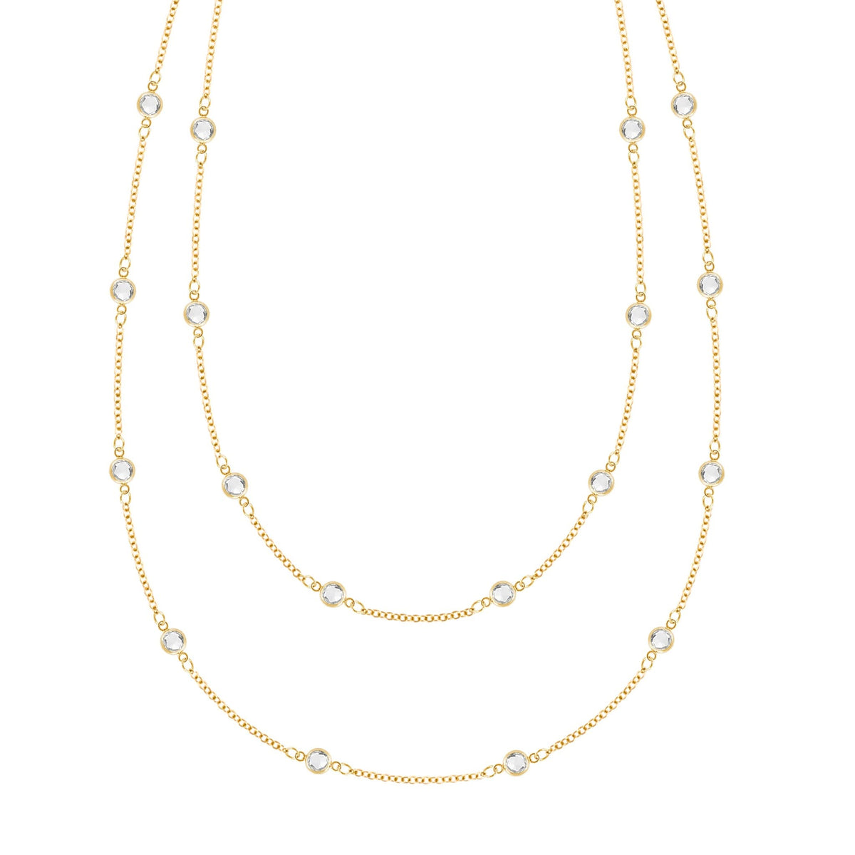 Bayberry White Topaz Long Necklace in 14k Gold (April)