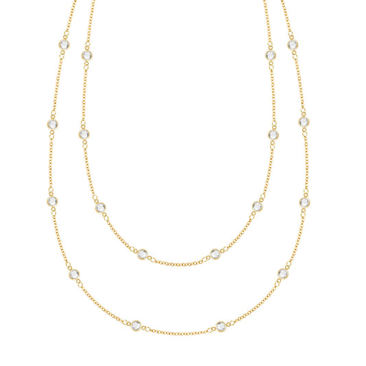 Bayberry White Topaz Long Necklace in 14k Gold (April)