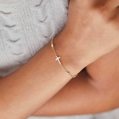 Bayberry Opal Birthstone Cross Bracelet in 14k Gold (October)