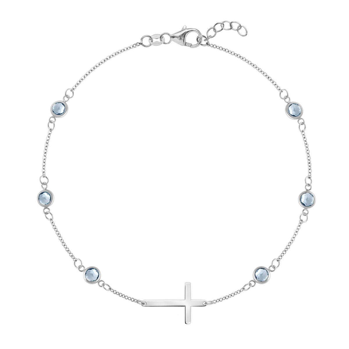Bayberry Aquamarine Birthstone Cross Bracelet in 14k Gold (March)