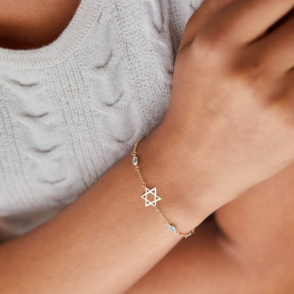 Bayberry Aquamarine Star of David Bracelet in 14k Gold (March)