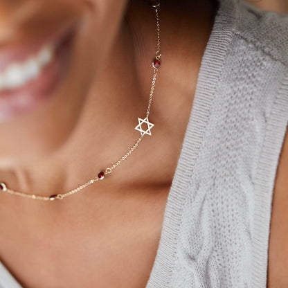 Bayberry Garnet Star of David Necklace in 14k Gold (January)
