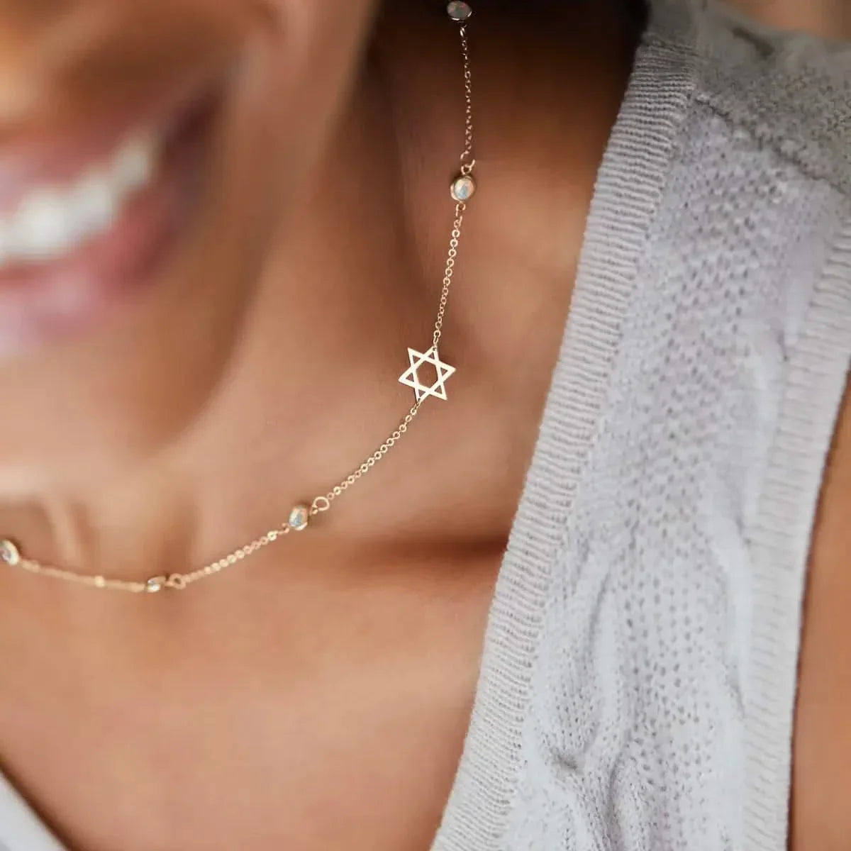 Bayberry Opal Star of David Necklace in 14k Gold (October)