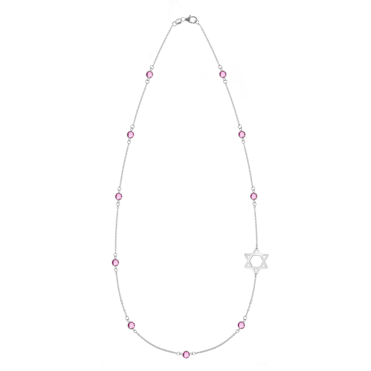 Bayberry Pink Sapphire Star of David Necklace in 14k Gold (October)
