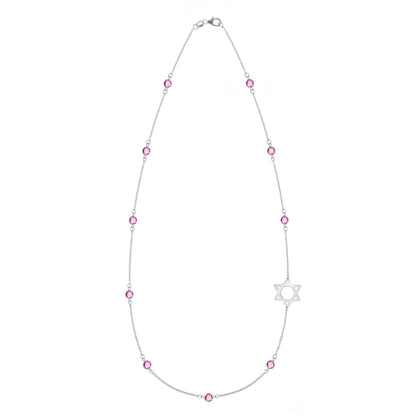 Bayberry Pink Sapphire Star of David Necklace in 14k Gold (October)