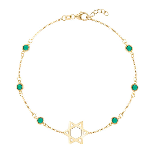 Bayberry Emerald Star of David Bracelet in 14k Gold (May)