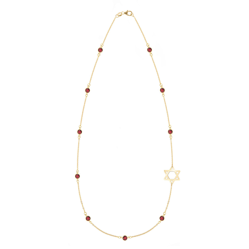 Bayberry Garnet Star of David Necklace in 14k Gold (January)