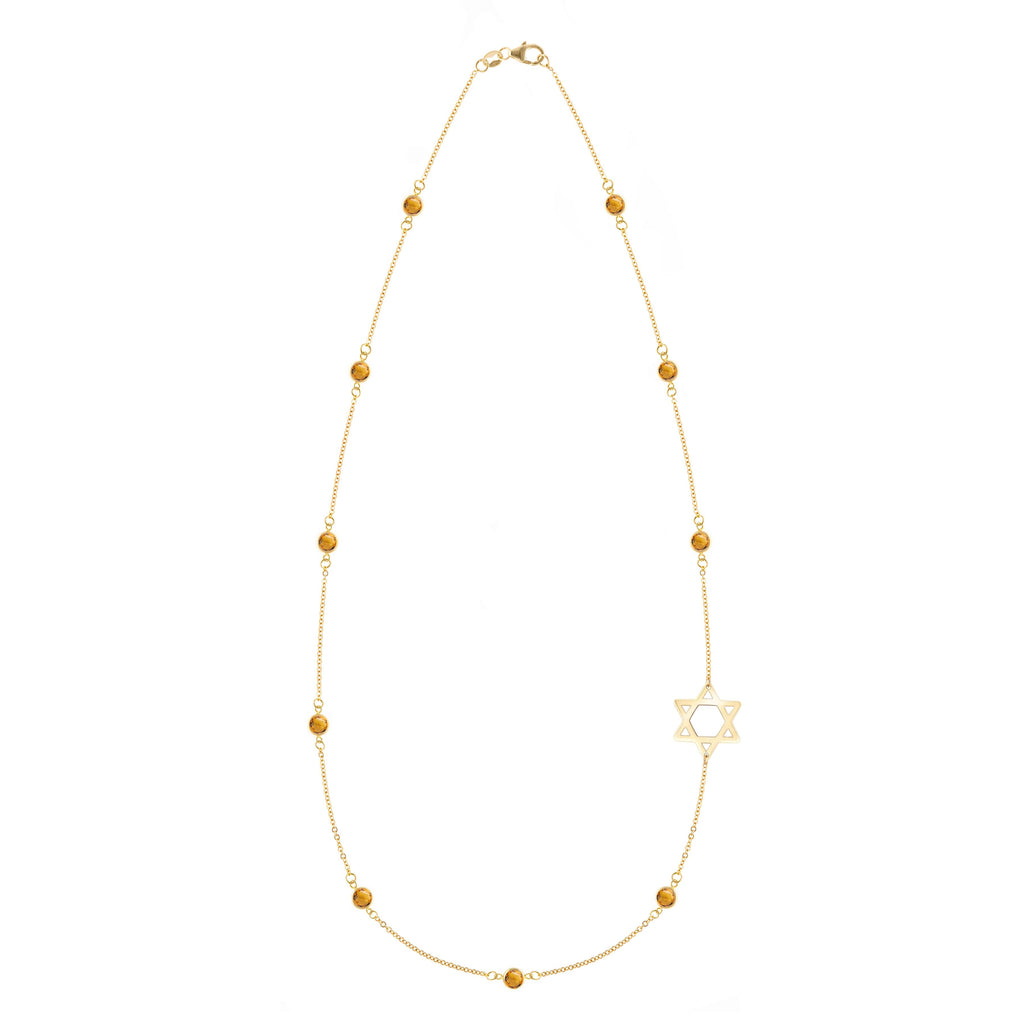 Bayberry Citrine Star of David Necklace in 14k Gold (November)