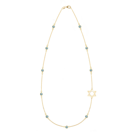 Bayberry Nantucket Blue Topaz Star of David Necklace in 14k Gold (December)