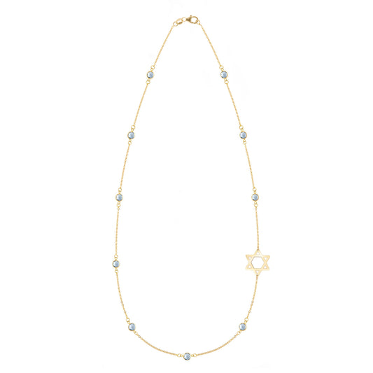Bayberry Aquamarine Star of David Necklace in 14k Gold (March)