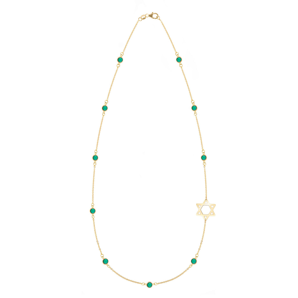 Bayberry Emerald Star of David Necklace in 14k Gold (May)