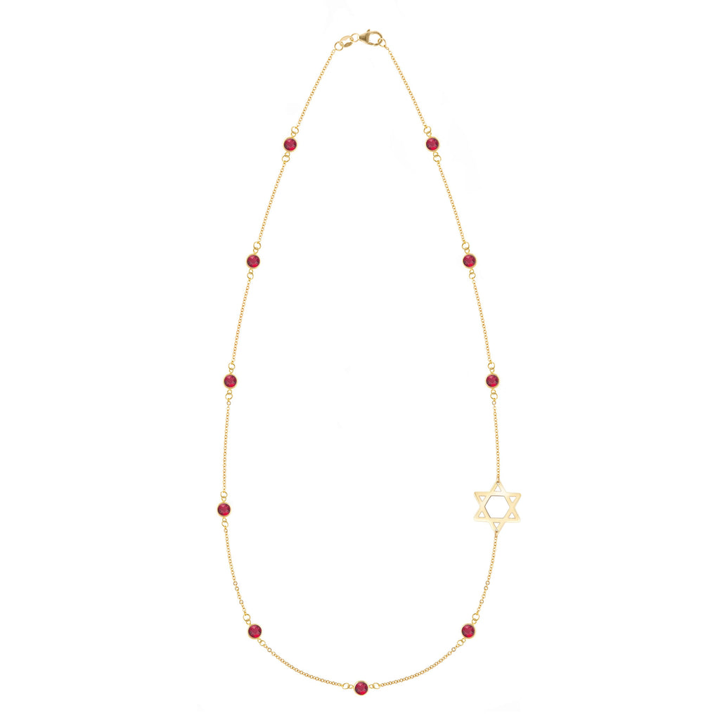 Bayberry Ruby Star of David Necklace in 14k Gold (July)