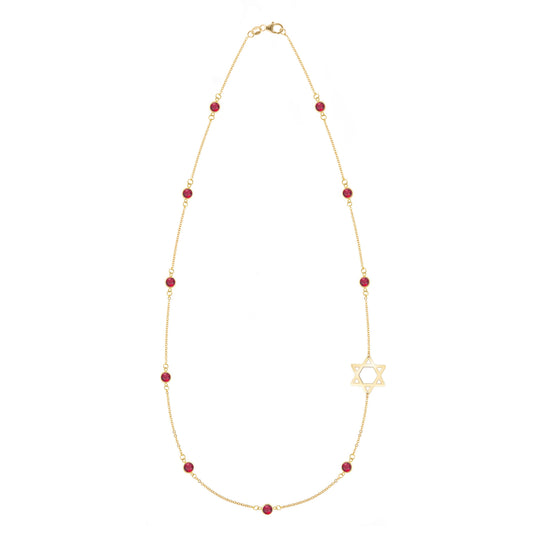Bayberry Ruby Star of David Necklace in 14k Gold (July)