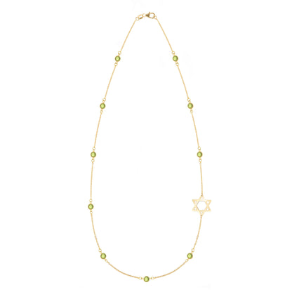 Bayberry Peridot Star of David Necklace in 14k Gold (August)