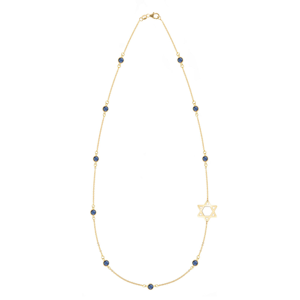Bayberry Sapphire Star of David Necklace in 14k Gold (September)