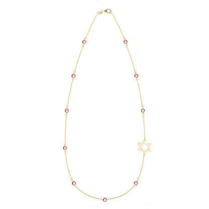 Bayberry Pink Sapphire Star of David Necklace in 14k Gold (October)