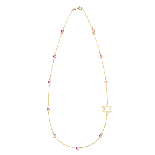 Bayberry Pink Sapphire Star of David Necklace in 14k Gold (October)