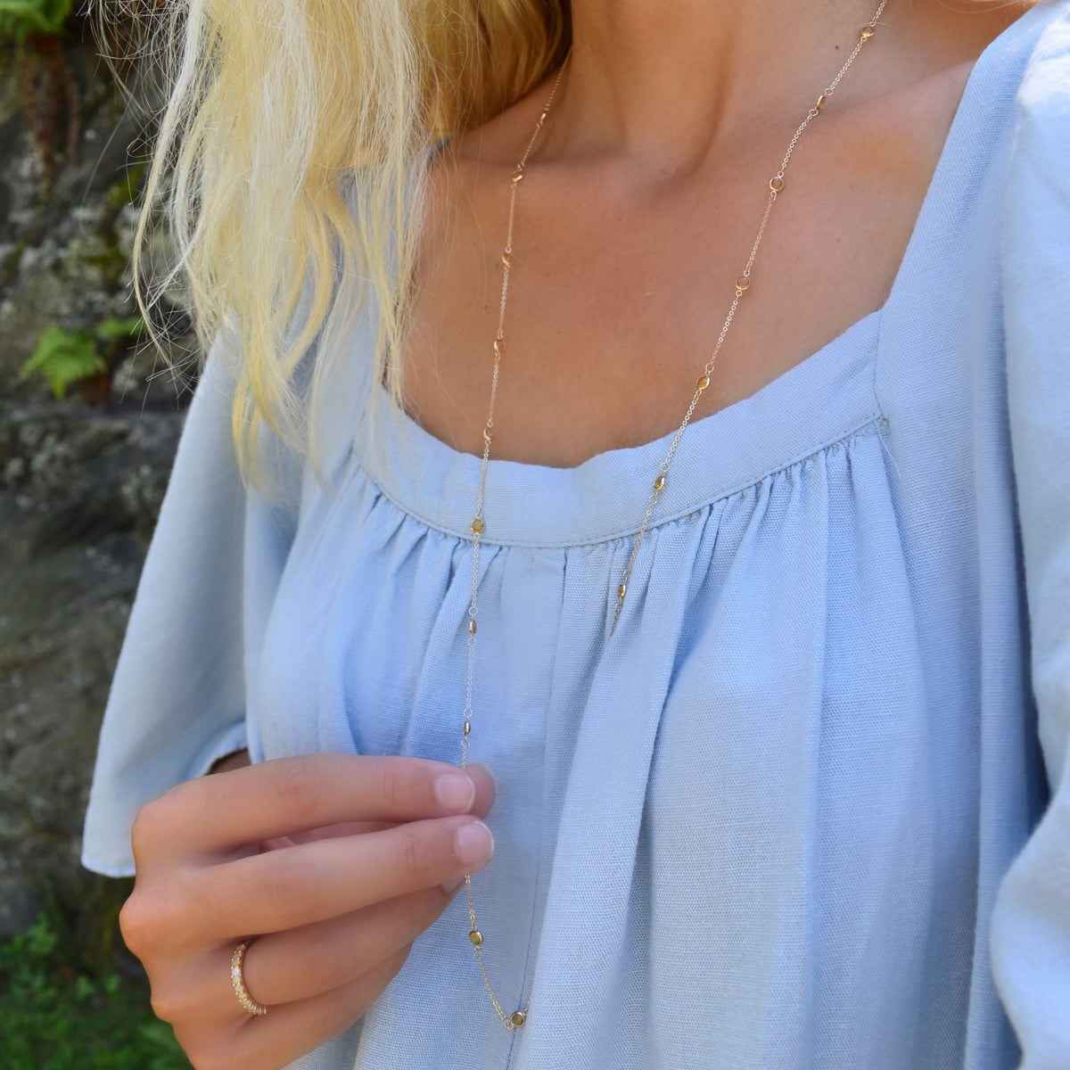 Bayberry Citrine Long Necklace in 14k Gold (November)