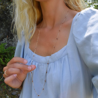 Bayberry Garnet Long Necklace in 14k Gold (January)