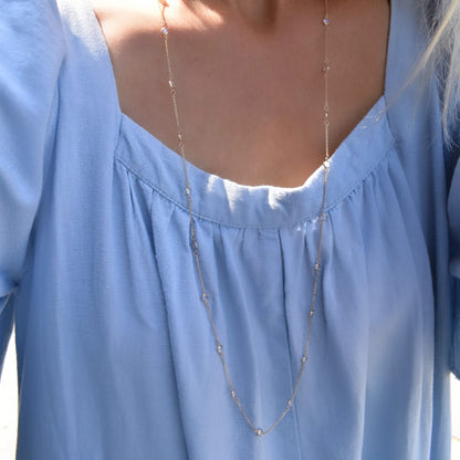 Bayberry Moonstone Long Necklace in 14k Gold (June)