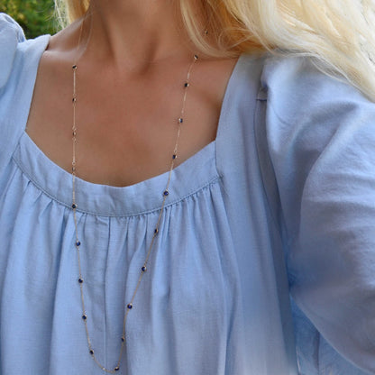 Bayberry Sapphire Long Necklace in 14k Gold (September)