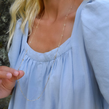 Bayberry Birthstone Long Necklace in 14k Gold