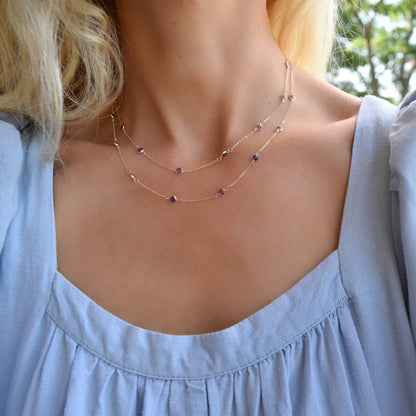 Bayberry Amethyst Long Necklace in 14k Gold (February)