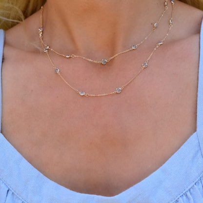Bayberry Aquamarine Long Necklace in 14k Gold (March)