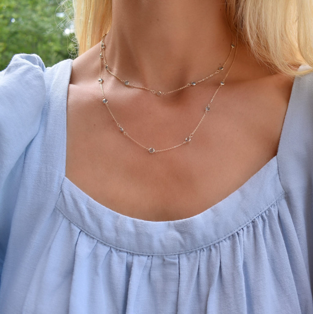Bayberry Nantucket Blue Topaz Long Necklace in 14k Gold (December)