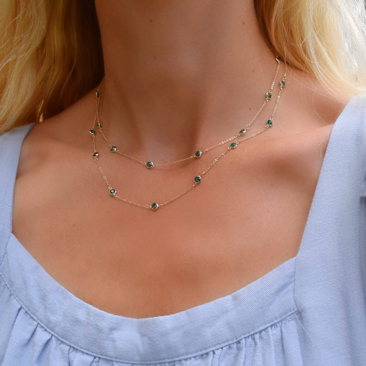 Bayberry Emerald Long Necklace in 14k Gold (May)