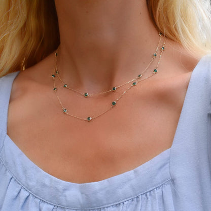 Bayberry Emerald Long Necklace in 14k Gold (May)